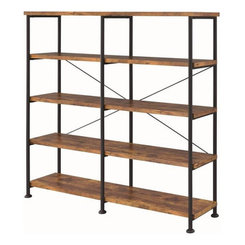 Analiese Industrial Four Tier Bookcase w/ Antique Nutmeg Finish and Black Frame