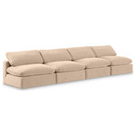 Meridian Furniture - Comfy Upholstered Modular Sofa, Beige, 4-Piece: 4 Armless Chair, Velvet - Give your space a whole new look with this beige Comfy velvet sofa. This handsome sofa fits nicely with other items in the Comfy collection and is a versatile seating option designed for adaptability, comfort and style. Wrapped in rich beige durable velvet upholstery, this sofa offers a plush embrace of overstuffed down feather cushions, carefully crafted to deliver the highest level of comfort. The perfect seat for creating an oasis for relaxation, this sofa has thick foam surrounding its frame for added support and coziness.