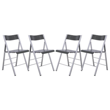 Set of 4 Unique Folding Chair, Chrome Metal Legs With Acrylic Seat & Open Back