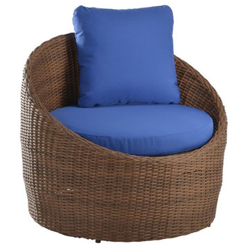 Saint Birch Flora Modern Wicker / Rattan Outdoor Arm Chair in Dark Brown/Blue