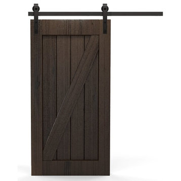 Real Solid Hardwood Double Diagonal Sliding Barn Door, Finishes, 26"x84"inches