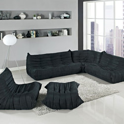 Waverunner Black Sectional Sofa Set - Living Room Furniture Sets
