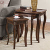 Set of 3 Traditional End Table, Curved Legs With Golden Carving Details, Brown