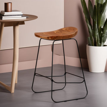 Handmade Natural Black Vintage Acacia Wood/Iron Bar Chair, Natural Black