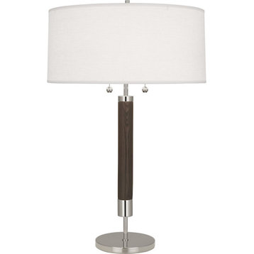 Robert Abbey Dexter 2 Light Table Lamp, Nickel/Dark Wood Column - S205