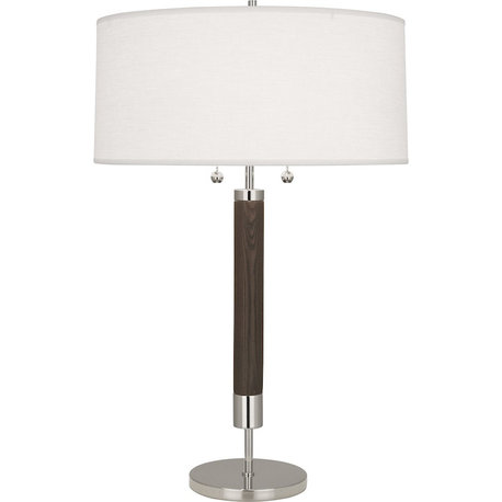 Robert Abbey Dexter 2 Light Table Lamp, Nickel/Dark Wood Column - S205