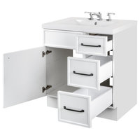 Manhattan Vanity, 1-Door 3-Drawer, White, 30", Single Bowl