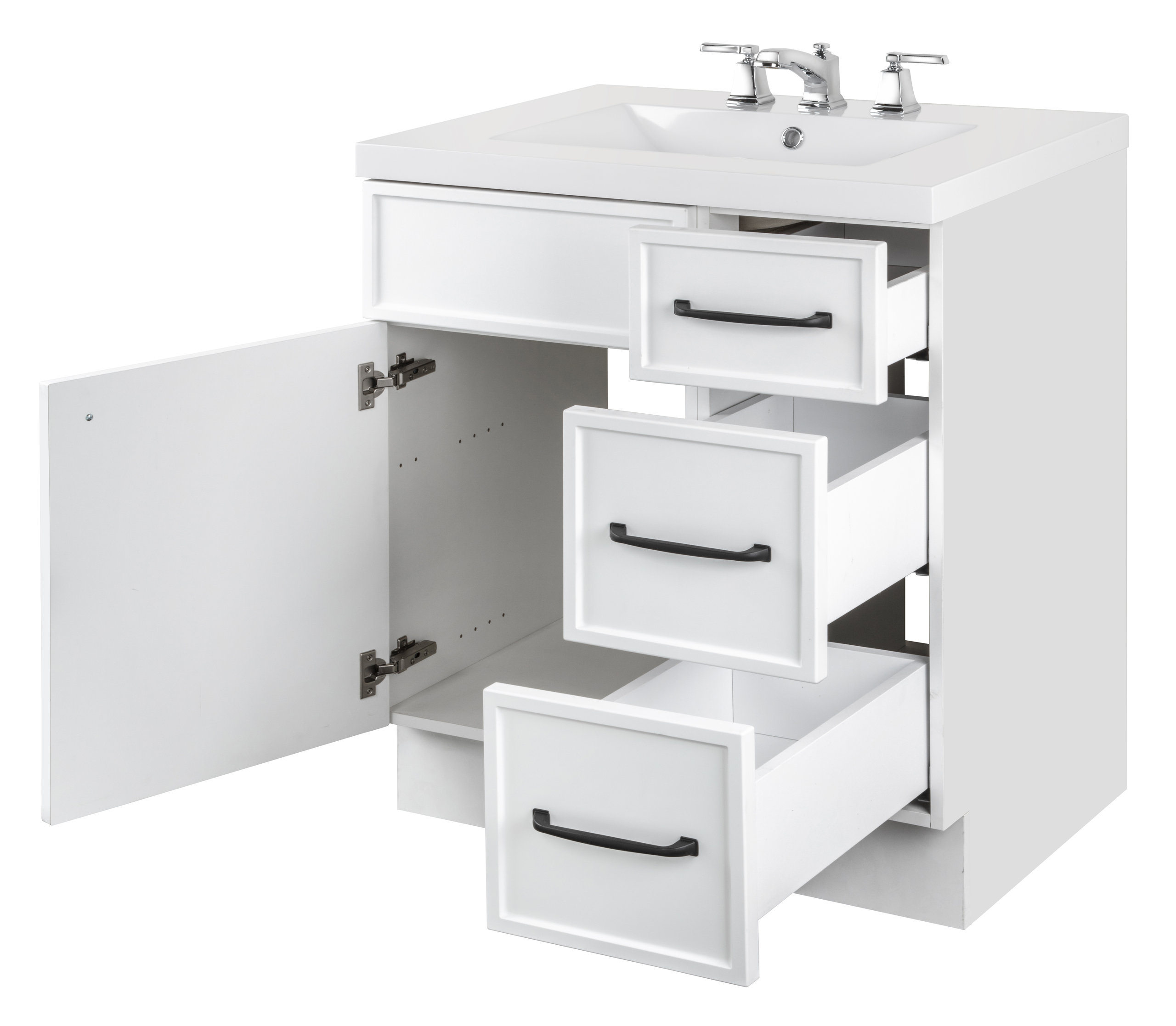 Manhattan Vanity, 1-Door 3-Drawer, White, 30", Single Bowl
