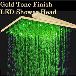 Fontana 12" Gold Tone Finish Square Color Changing LED Rain Shower Head - Showerheads And Body Sprays