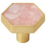 Amerock - Hexagon Knob, 2 Pack, Gold/Pink - The Amerock 2PK36973EMG Accents 1-5/16 inch (33mm) Length Knob is finished in Gold/Emerald Green. With playful pops of style, the Accents collection features designs that balance casual elegance with touches of eclectic charm. Offering an elegant balance, Amerock's gold/emerald green finish pairing adds a sophisticated finishing touch to any cabinet door or drawer. Founded in 1928, Amerock's award-winning home solutions including decorative and functional cabinet hardware, bath accessories, decorative hooks and wall plates have built the company's reputation for chic design accessories that inspire homeowners to express their personal style. Amerock offers a variety of styles and finishes at affordable prices that add the perfect finishing touch to any room.