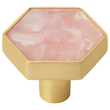 Hexagon Knob, 2 Pack, Gold/Pink