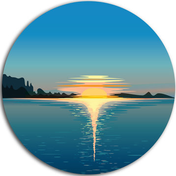 Sea Sinking Sun, Seascape Art Disc Metal Artwork, 23"
