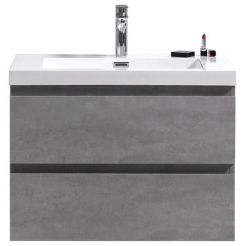 Moreno Mob 30" Wall Mounted Vanity, Reinforced Acrylic Sink, Concrete Grey