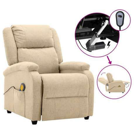 Vidaxl Electric Massage Recliner Cream Fabric, 3074008