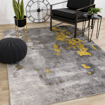 Fairfield Collection Gray Yellow Abstract Earth Area Rug, 5'3"x7'7"