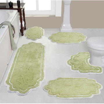Allure Collection 100% Cotton Tufted Bath Rug, 5 Pcs Set with Contour, Green