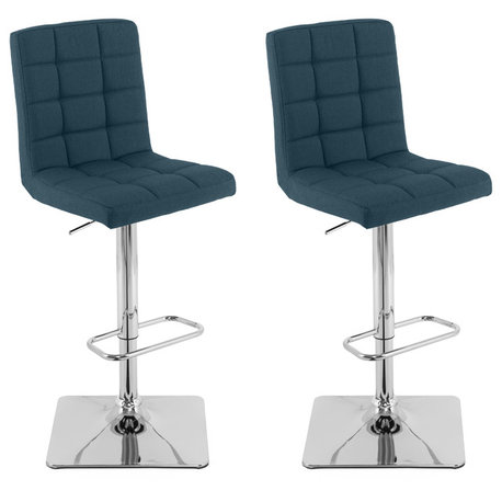 Heavy Duty Gas Lift Adjustable Barstool, Set of 2, Tufted Dark Blue