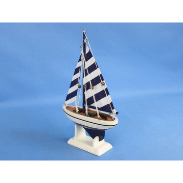 Blue Striped Pacific Sailer 9'', Wooden Model Sailing Boat, Model Ship, Mode