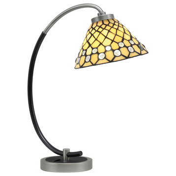 1-Light Desk Lamp, Graphite/Matte Black Finish, 7" Starlight Art Glass