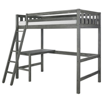 Pemberly Row Modern Wood Twin Wooden Loft Bed with Desk in Wirebrush Gray