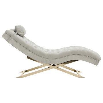 Monroe Chaise With Headrest Pillow Grey/Gold Safavieh