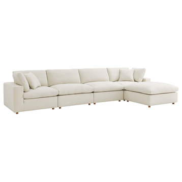 Commix Down Filled Overstuffed 5 Piece Sectional Sofa Set, Light Beige