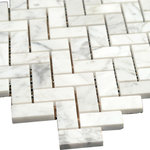 All Marble Tiles - SAMPLE OF 12"x12" Bianco Carrara Honed  Marble Herringbone Mosaic Tile - SAMPLES ARE A SMALLER PART OF THE ORIGINAL TILE. SAMPLES ARE NOT RETURNABLE.