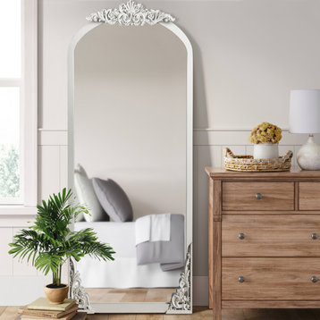Wooden Arched Full Length Mirror,Vintage Carved Wall Mirror, Gold, 30"x69", White, 28"x67"