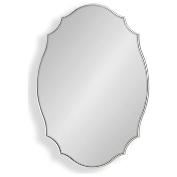 Leanna Scalloped Oval Wall Mirror, Silver, 24x36