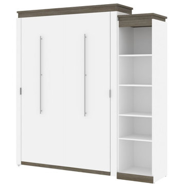 Atlin Designs 85" Queen Murphy Bed with Narrow Bookcase in White