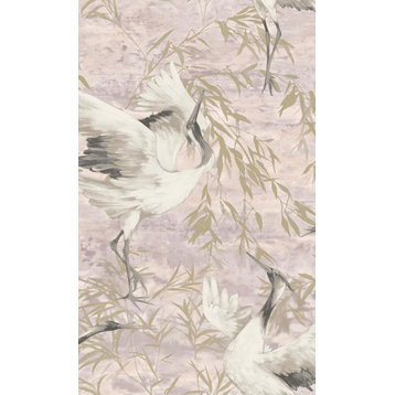 Sarus Crane, the Field Metallic Wallpaper, Pink, Double Roll