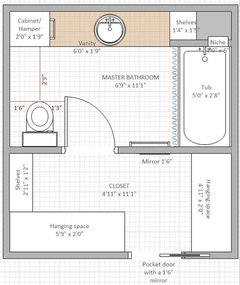 Need help with bathroom layout to maximize closet and storage!