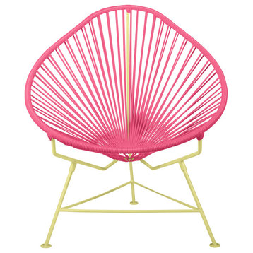 Acapulco Indoor/Outdoor Handmade Lounge Chair New Frame Colors, Pink Weave, Yellow Frame