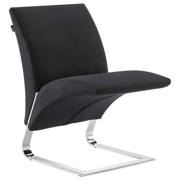 Modern Bouncee Chair Soft Black Cashmere Fabric Upholstery Polished Chrome Base