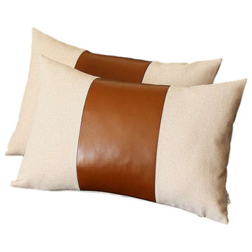 Set of Two 12" X 20" Ivory and Brown Throw Pillow Cover