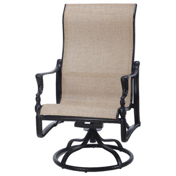 Bel Air Sling High Back Swivel Rocking Chairs, Set of 2, Shade/System Stone
