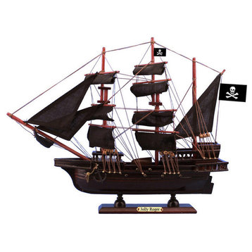 Wooden Captain Hook's Jolly Roger Black Sails Pirate Ship Model 15"
