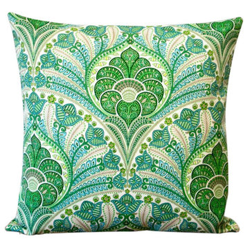 Green Polyester 18" x 18" Outdoor Throw Pillow, Set Of 2, Throw Pillow With Poly