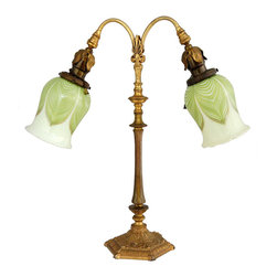 American Gold over Calcite Art Glass Two-Shade Table Lamp - Products