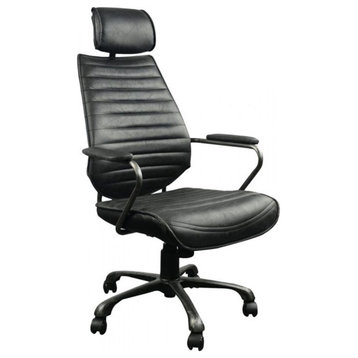 Pemberly Row Leather and Iron Executive Swivel Office Chair in Onyx Black