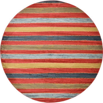 Contemporary Frederica 12'2" Round Red Stripe Area Rug