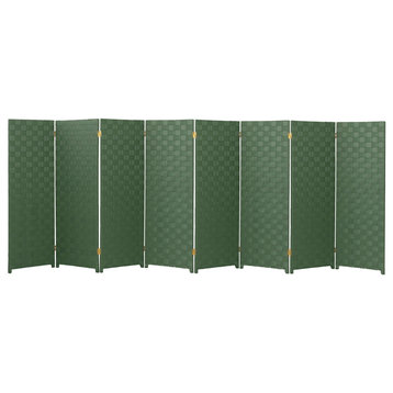 Indoor or Outdoor Room Divider, Woven Look Vinyl Screens, Green, 8 Panels