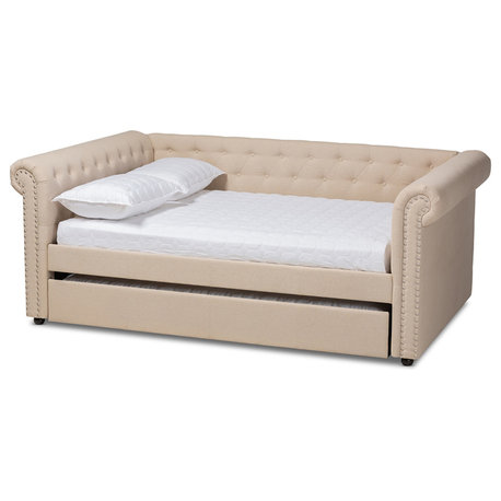 Beige Fabric Upholstered Full Size Daybed