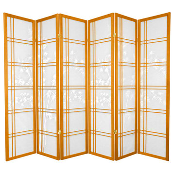 6' Tall Double Cross Bamboo Tree Shoji Screen, Honey, 6 Panels