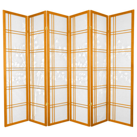 6' Tall Double Cross Bamboo Tree Shoji Screen, Honey, 6 Panels