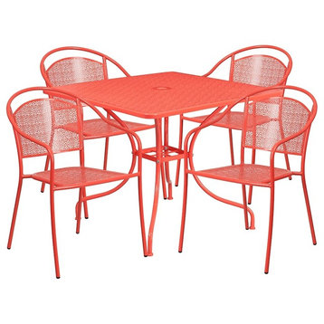 Flash Comm 35.5" SQ Patio Set/4 RD Back Chairs, Coral - CO-35SQ-03CHR4-RED-GG