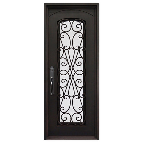 Amorosa 39"x81" Wrought Iron Door, 6" Jamb, Aged Bronze Patina, Right Hand