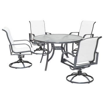 Phoenix 5-Piece Dining Set, White, Glass-Top Table