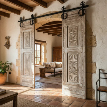 Carved Sliding Barn Doors, Statement Feature Wall