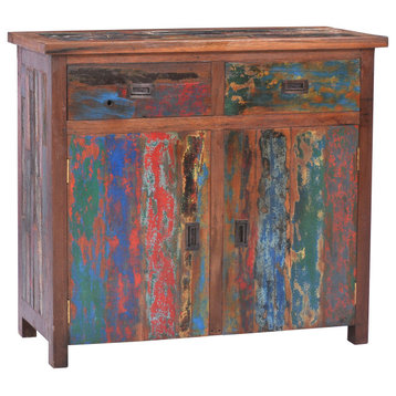 Marina Del Rey Recycled Teak Wood Linen Cabinet, 2 doors and 2 drawers